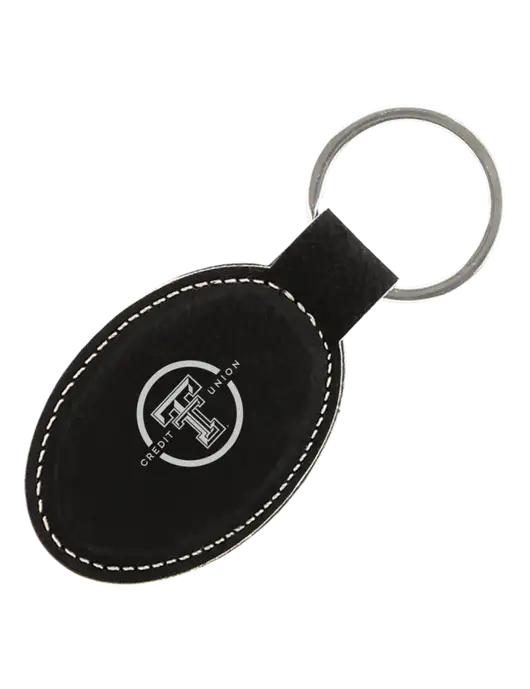 Black Leatherette Oval Keychain w/Texas Tech CU Logo