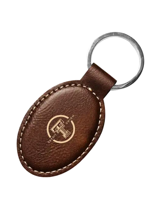 Rustic Leatherette Oval Keychain w/Texas Tech CU Logo