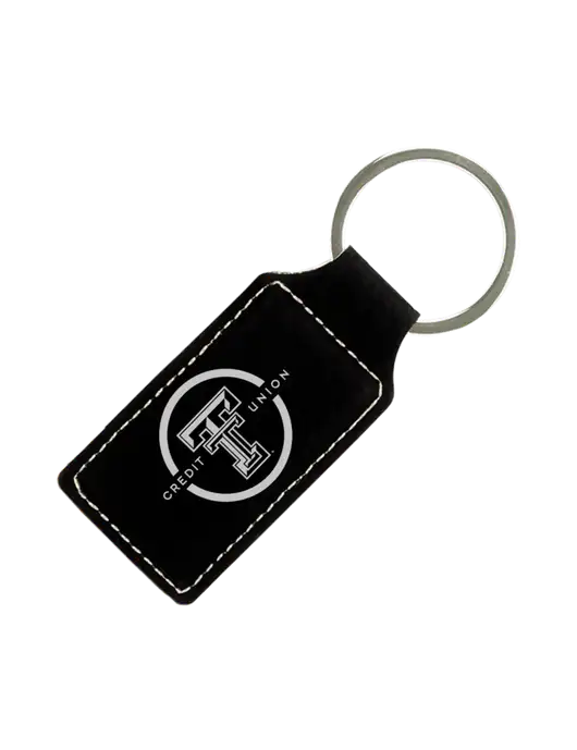 Black Laserable Leatherette Rectangle Keychain w/Texas Tech CU Logo