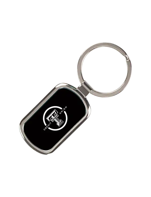 Black Laserable Rectangle Keychain w/Texas Tech CU Logo