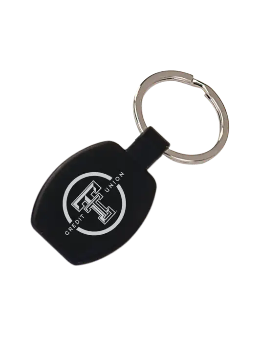Black Laserable Rounded Rectangle Keychain w/Texas Tech CU Logo