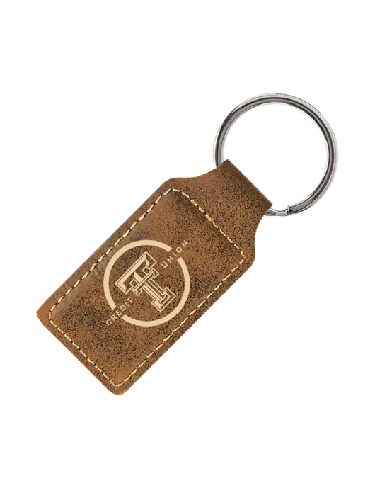 Rustic Laserable Leatherette Rectangle Keychain w/Texas Tech CU Logo