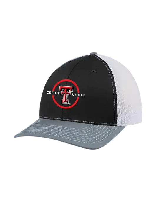 Richardson Adjustable Snapback Original 112 Trucker Cap Black/Light Heather Grey/White Mesh w/Texas Tech CU Logo