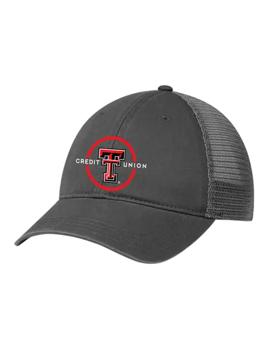 Richardson 111 Garment Washed Trucker Cap Charcoal w/Charcoal Mesh w/Texas Tech CU Logo