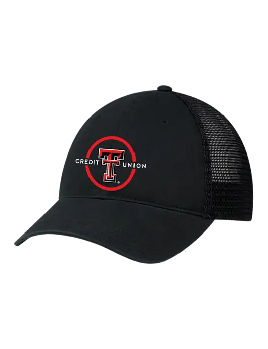 Richardson 111 Garment Washed Trucker Cap Black w/Black Mesh w/Texas Tech CU Logo