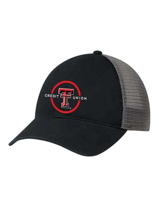 Richardson 111 Garment Washed Trucker Cap Black w/Charcoal Mesh w/Texas Tech CU Logo
