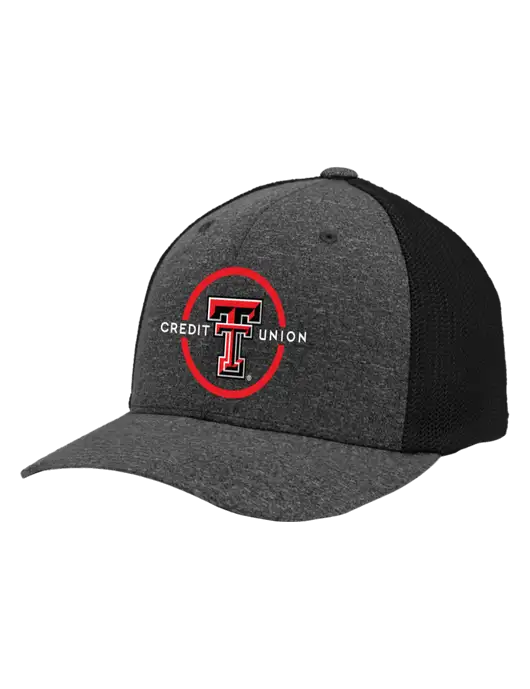 Flexfit Black/Dark Charcoal Heather Melange Mesh Back Trucker Cap w/Texas Tech CU Logo