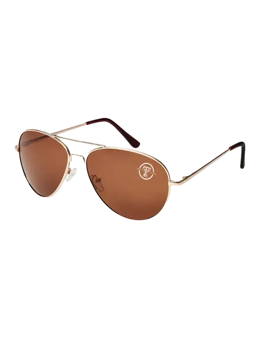 Aviator Coffee Brown with Gold Sunglasses  w/Texas Tech CU Logo