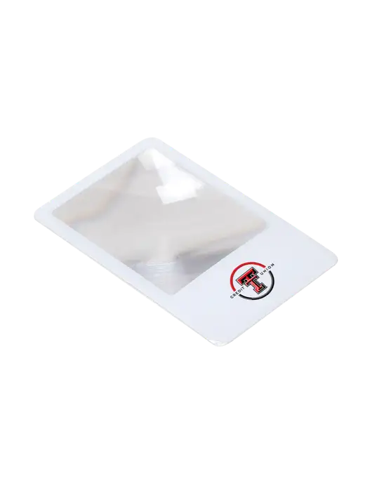 White OptiCard Pocket Magnifier w/Texas Tech CU Logo