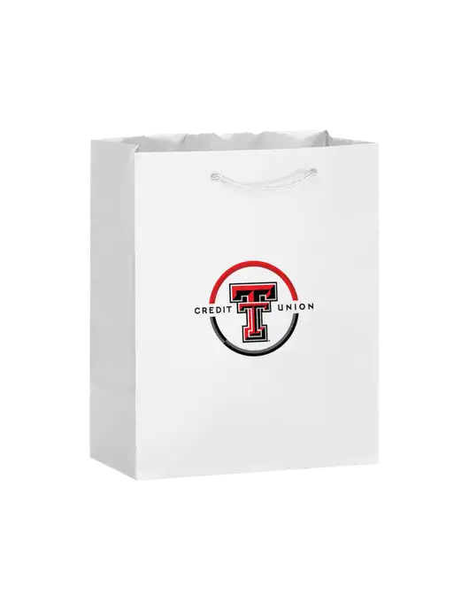 White Gift Bag Matte 8x10 w/Texas Tech CU Logo