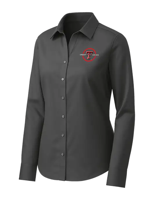 Brooks Brothers Womens Dark Grey Wrinkle-Free Stretch Pinpoint Shirt w/Texas Tech CU Logo