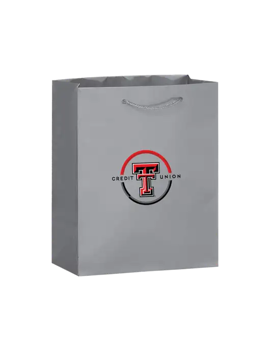 Light Grey Gift Bag Matte 8x10 w/Texas Tech CU Logo