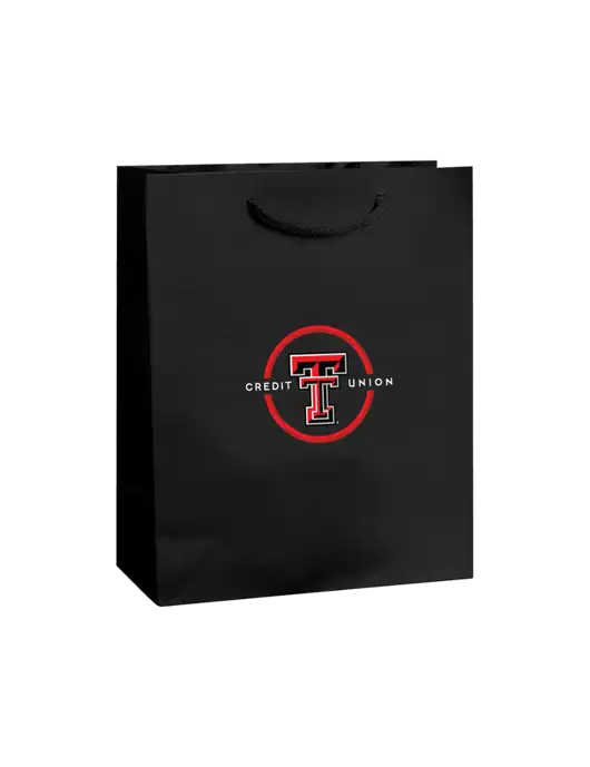 Black Gift Bag Matte 8x10 w/Texas Tech CU Logo