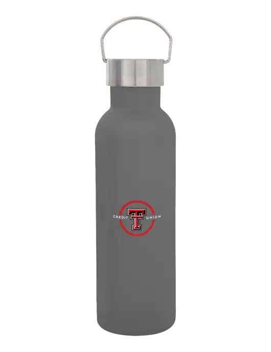 28 oz Medium Grey Bubbli Stainless Steel Bottle w/Texas Tech CU Logo