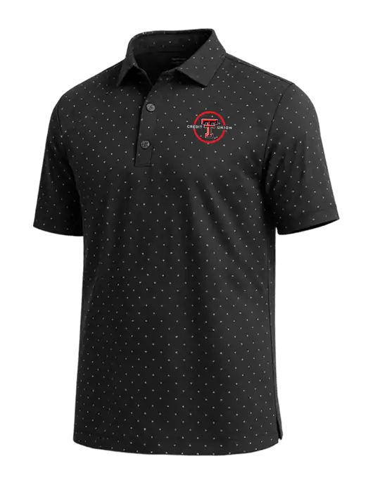 Callaway Micro Chev Black Print Polo w/Texas Tech CU Logo