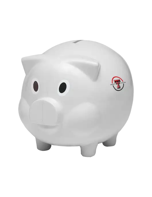 White Piggy Bank w/Texas Tech CU Logo