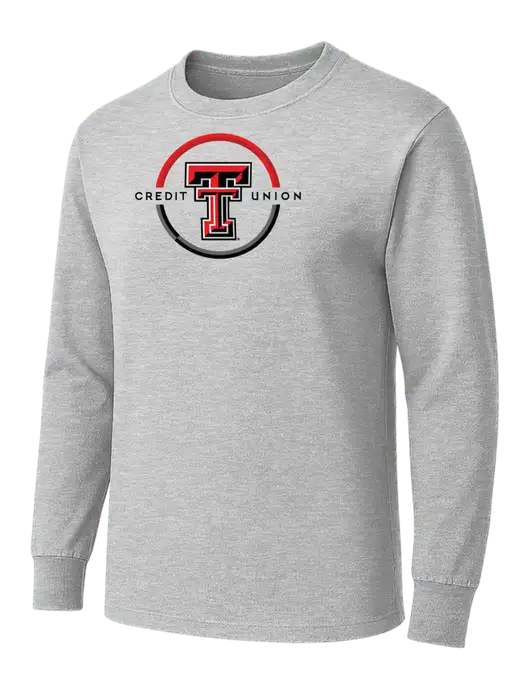 Light Grey Heather Heavyweight Long Sleeve 6.1 oz T-Shirt w/Texas Tech CU Logo