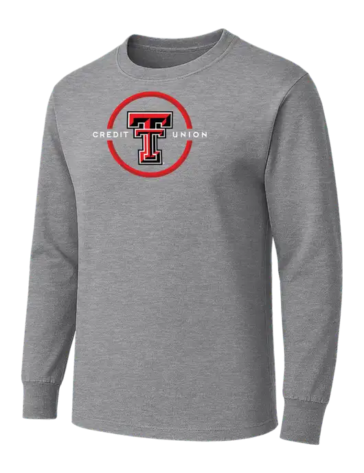 Medium Grey Heather Heavyweight Long Sleeve 6.1 oz T-Shirt w/Texas Tech CU Logo