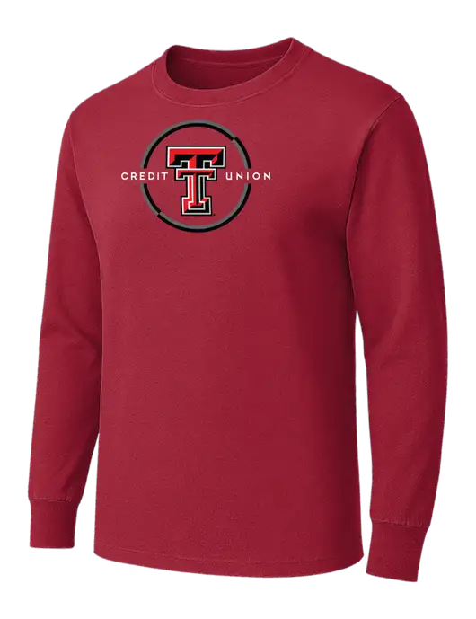 Red Heavyweight Long Sleeve 6.1 oz T-Shirt w/Texas Tech CU Logo