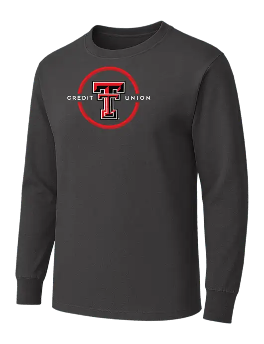 Charcoal Heavyweight Long Sleeve 6.1 oz T-Shirt w/Texas Tech CU Logo